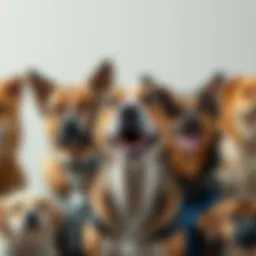 A humorous dog meme showcasing various breeds in a playful manner